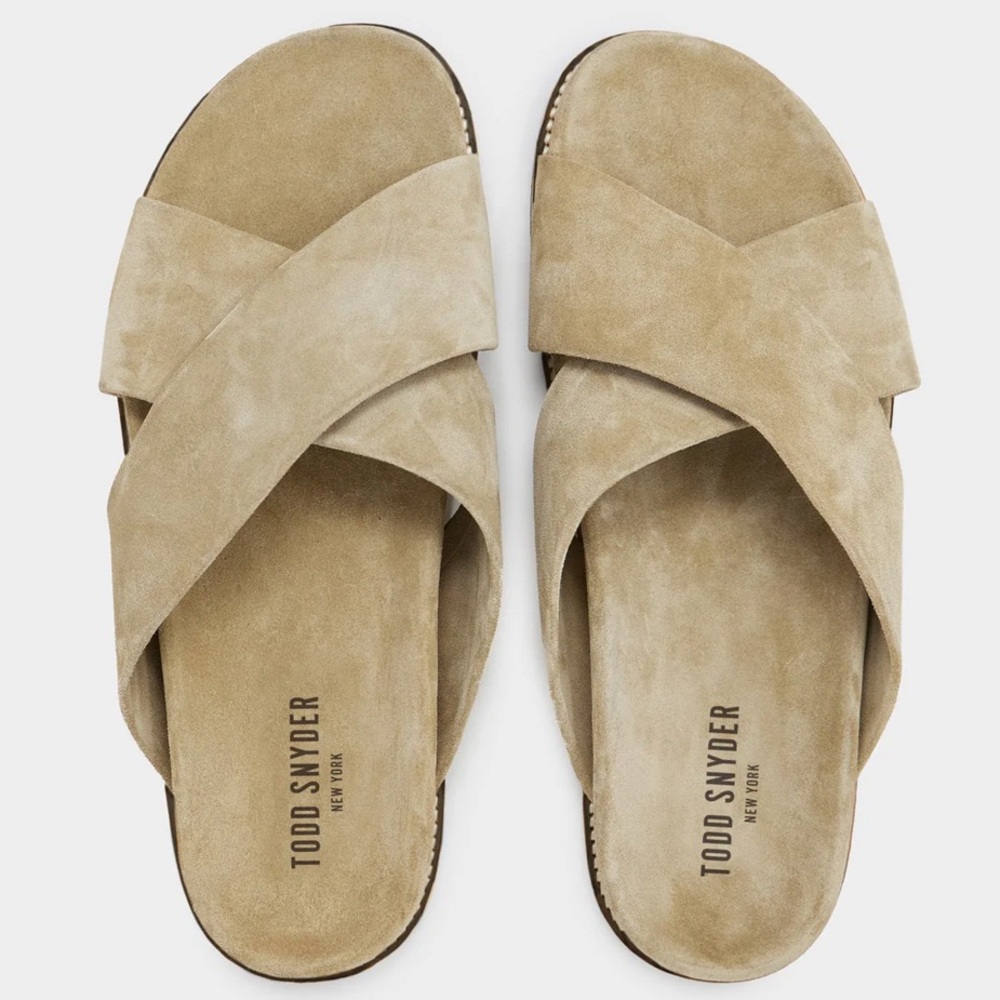 Todd Snyder Tan Suede Cross-Strap Sandals sz 7 brand new